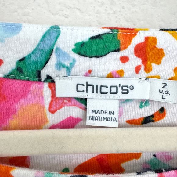 Chico's Womens Short Sleeve T Shirt Top Size L Floral Summer Pima Cotton Casual - Picture 2 of 6